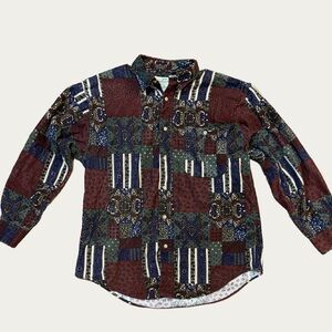 Vintage Natural Issue  Mens Med Paisley Patchwork Corduroy LS Button Down Cotton